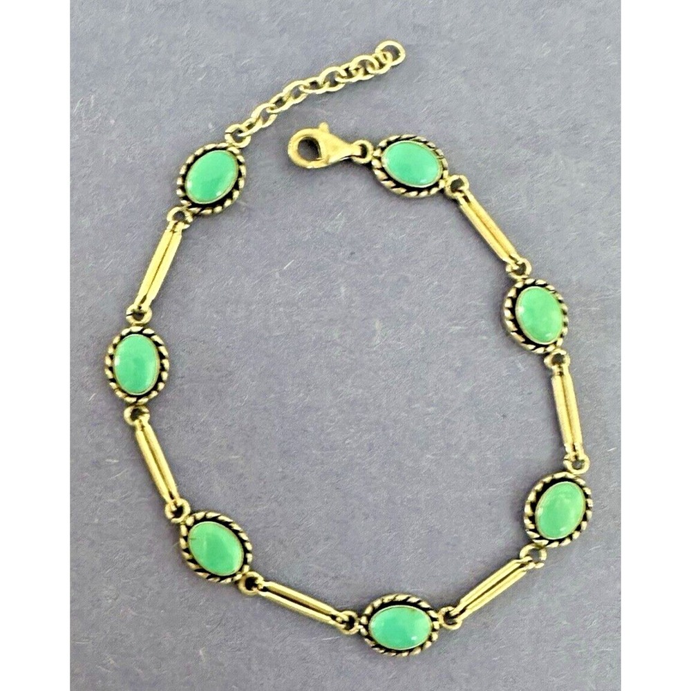 QT Sterling Silver Turquoise Stone Links Oval Bracelet 7-8" Stunning Links